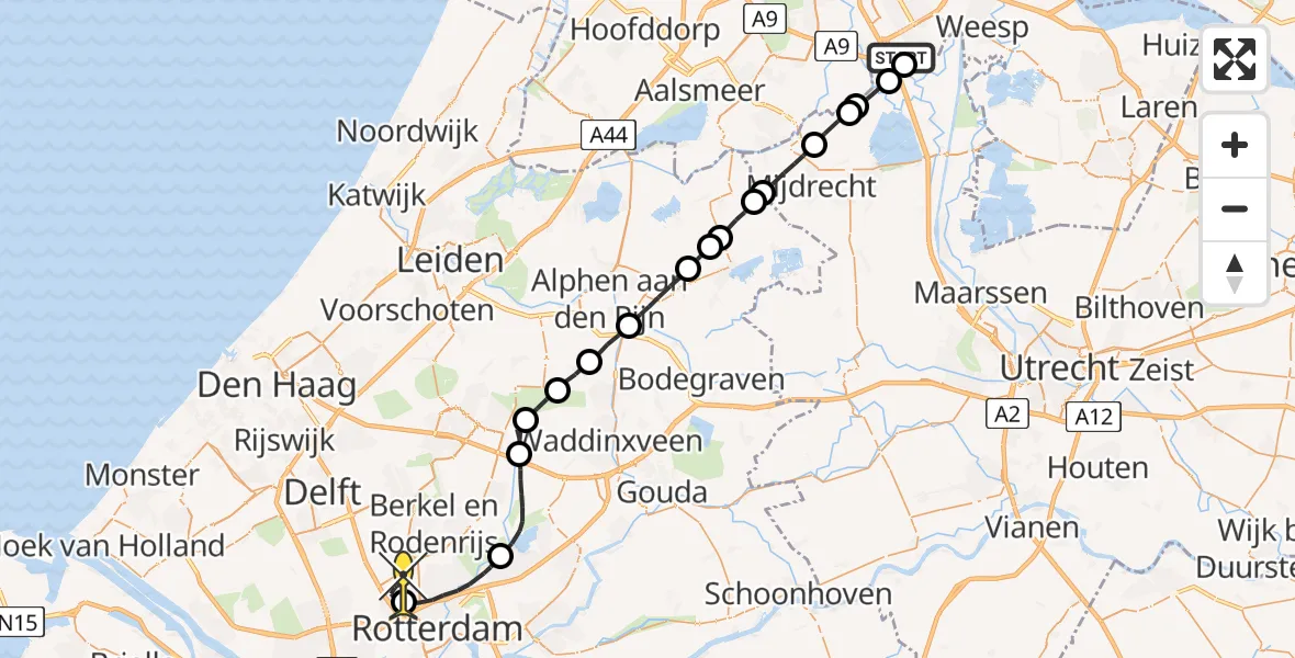 Routekaart van de vlucht: Lifeliner 2 naar Rotterdam The Hague Airport