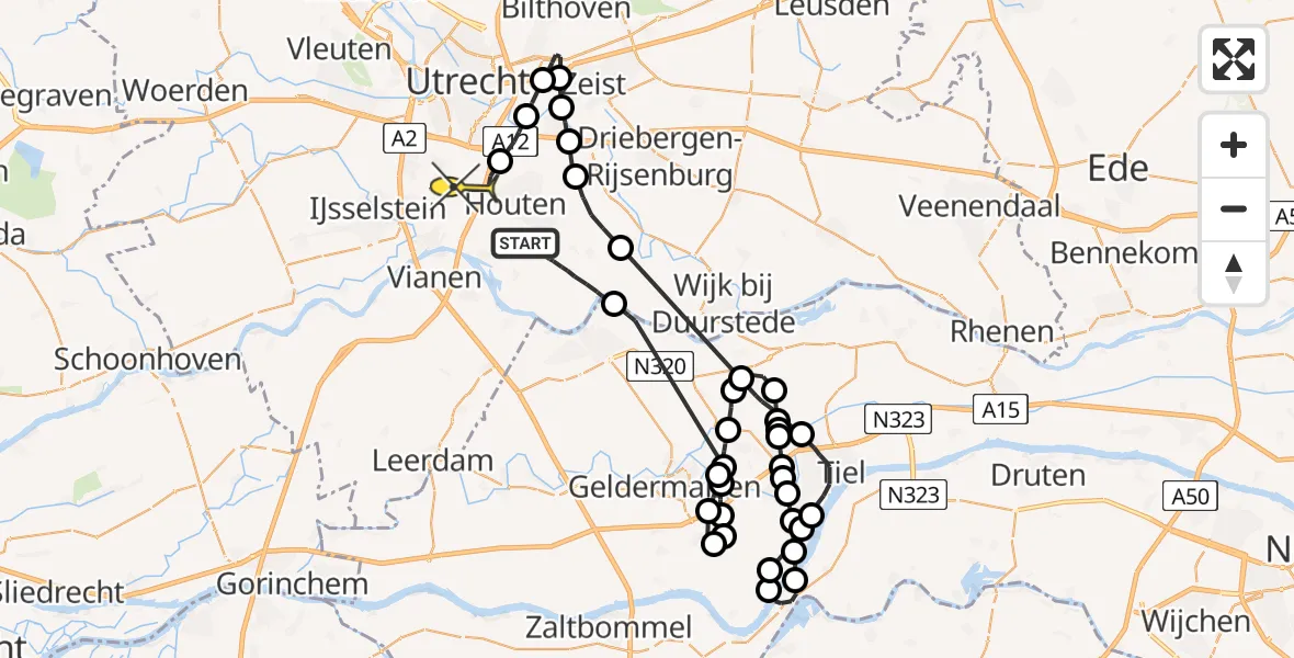 Routekaart van de vlucht: Politieheli naar Nieuwegein