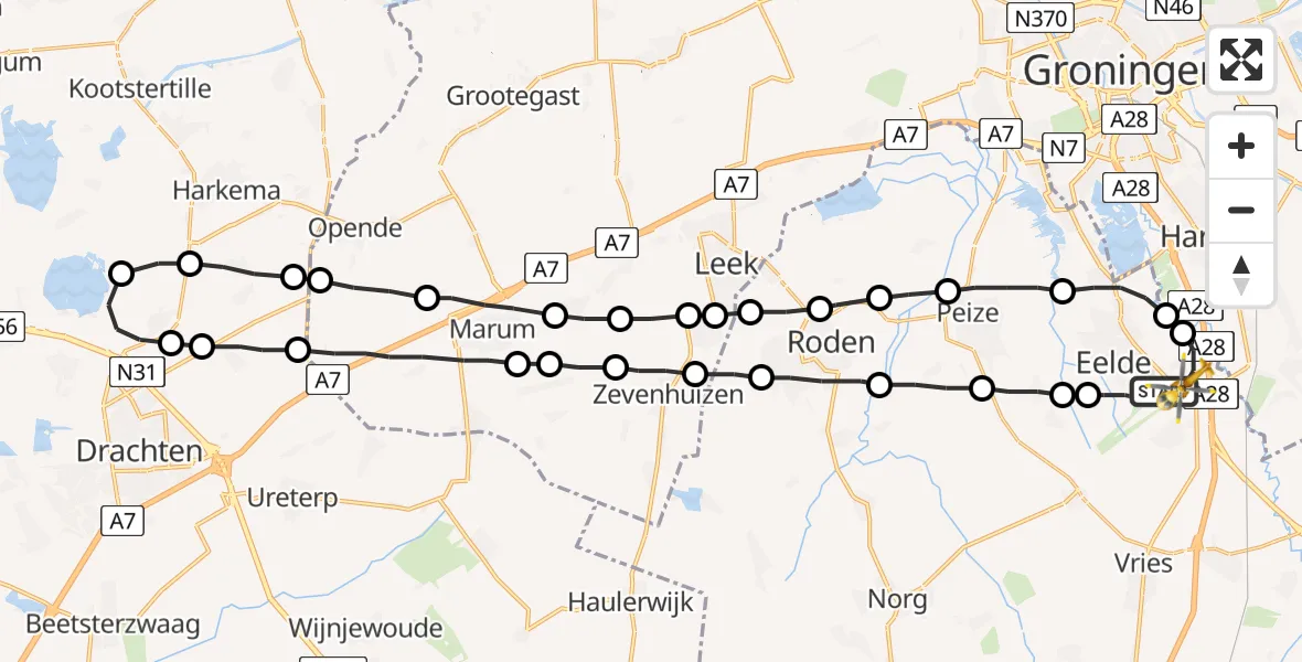 Vluchtroute Traumahelikopter Groningen Airport Eelde - Groningen Airport Eelde, 17 mei 2022, 14:03