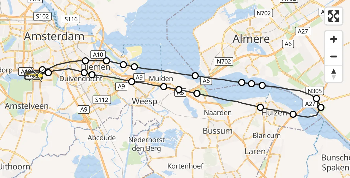Routekaart van de vlucht: Lifeliner 1 naar VU Medisch Centrum Amsterdam