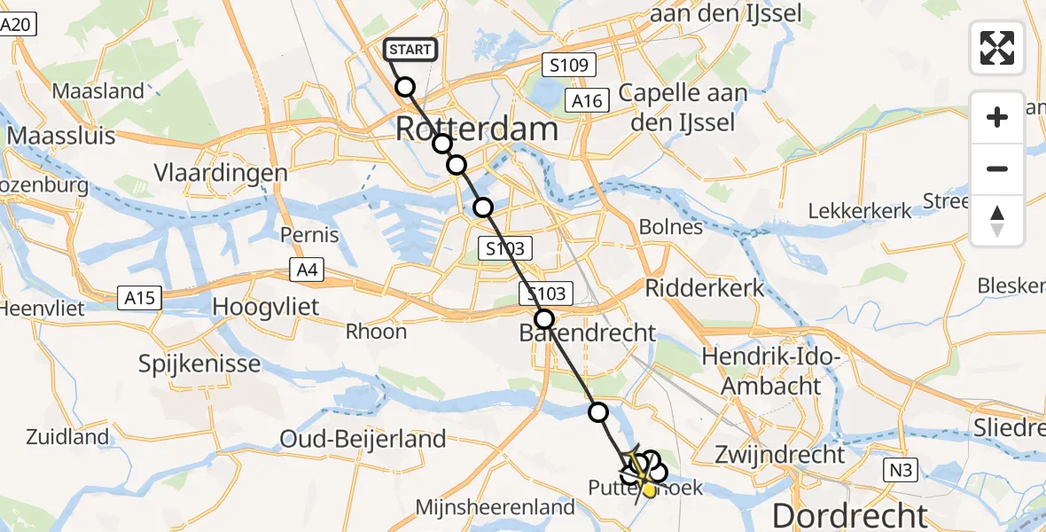 Routekaart van de vlucht: Lifeliner 2 naar Puttershoek