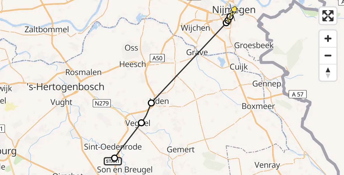 Routekaart van de vlucht: Lifeliner 3 naar Nijmegen