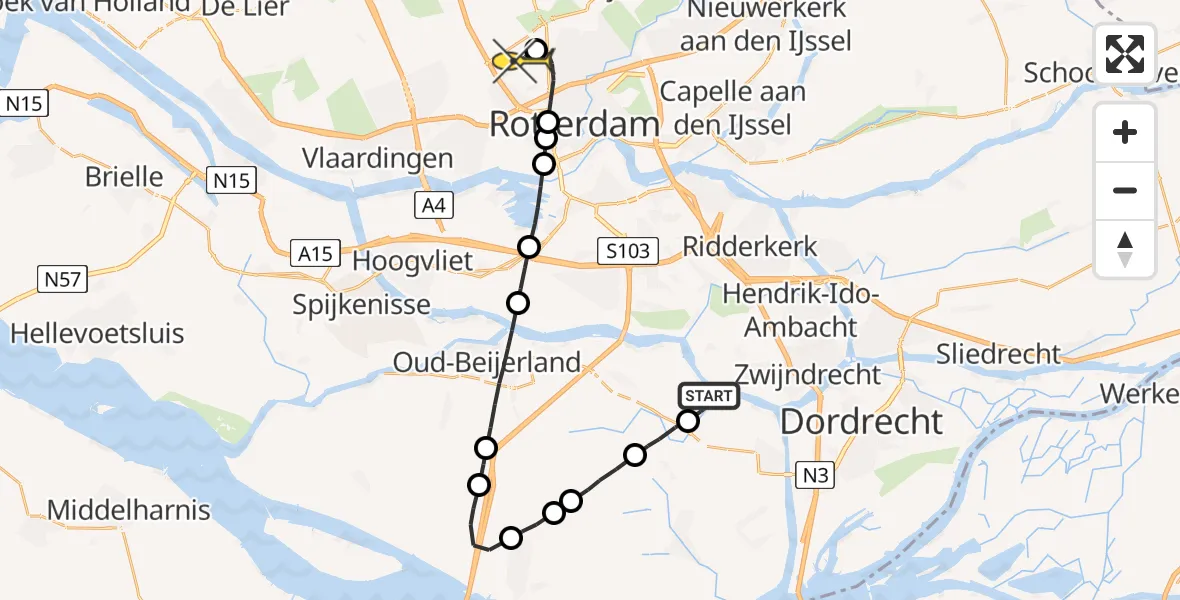 Routekaart van de vlucht: Lifeliner 2 naar Rotterdam The Hague Airport