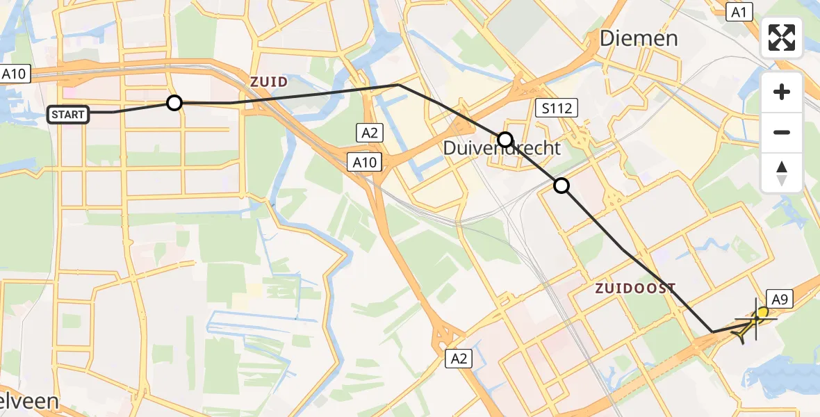 Routekaart van de vlucht: Lifeliner 1 naar Amsterdam