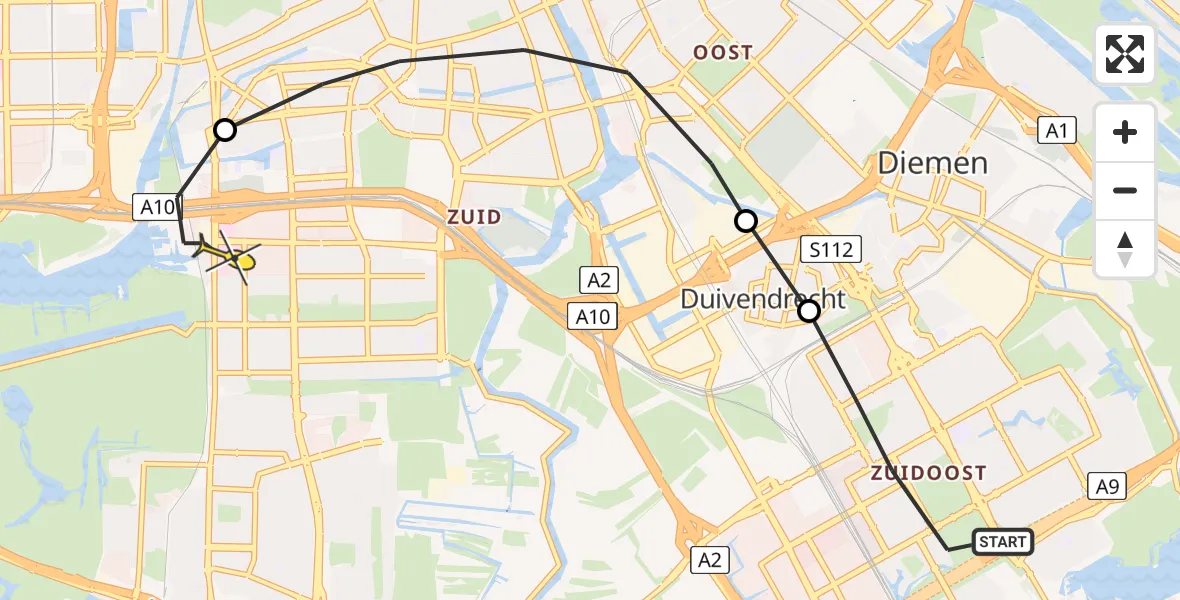 Routekaart van de vlucht: Lifeliner 1 naar VU Medisch Centrum Amsterdam