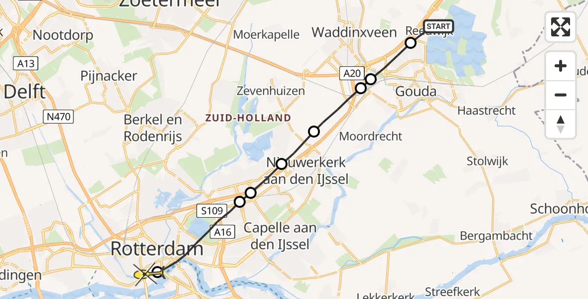 Routekaart van de vlucht: Lifeliner 2 naar Erasmus MC