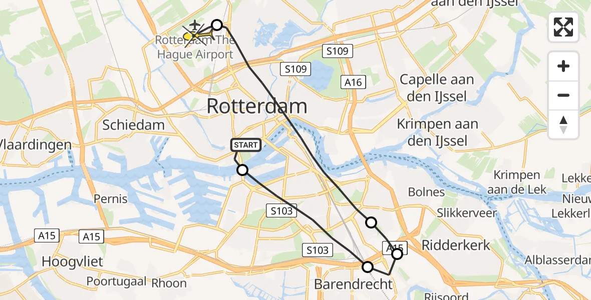 Routekaart van de vlucht: Lifeliner 2 naar Rotterdam The Hague Airport