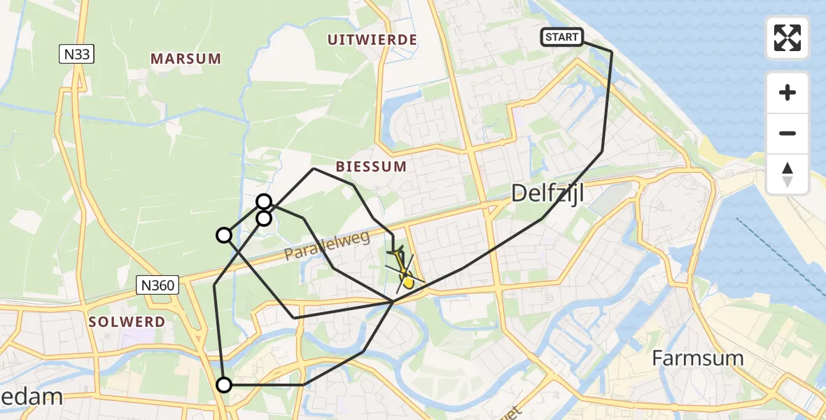 Routekaart van de vlucht: Lifeliner 4 naar Delfzijl