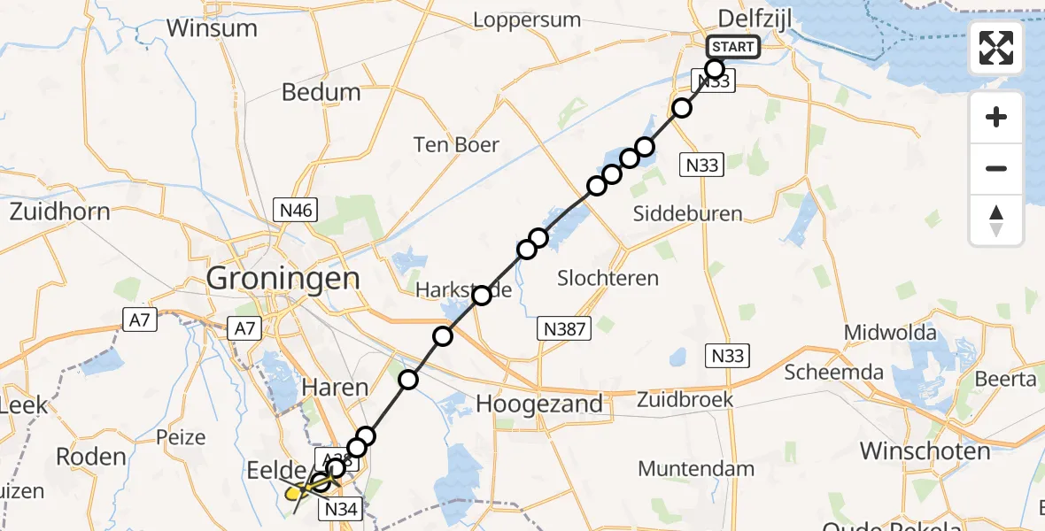 Routekaart van de vlucht: Lifeliner 4 naar Groningen Airport Eelde