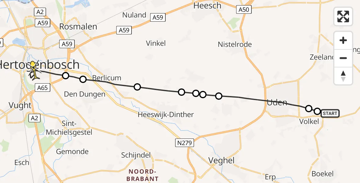 Routekaart van de vlucht: Lifeliner 3 naar 's-Hertogenbosch