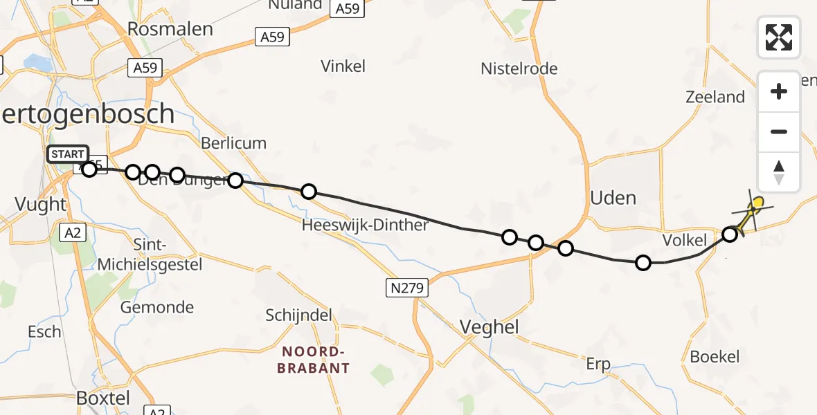 Routekaart van de vlucht: Lifeliner 3 naar Vliegbasis Volkel