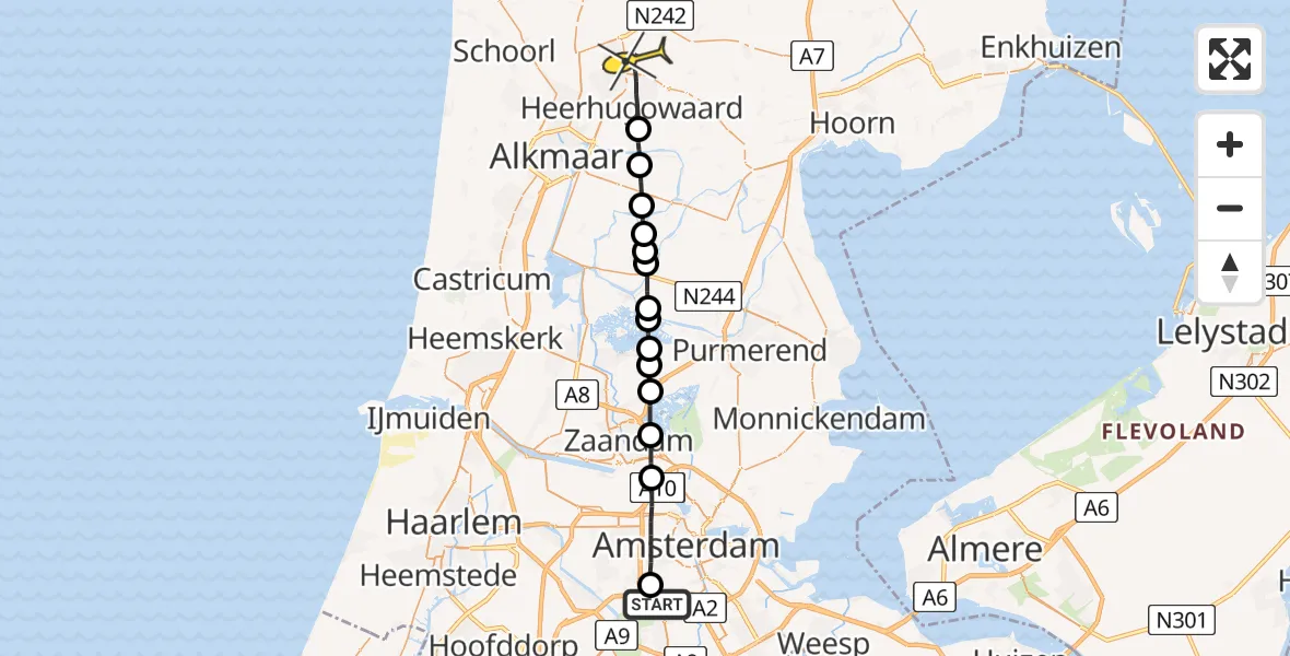 Routekaart van de vlucht: Lifeliner 1 naar Heerhugowaard