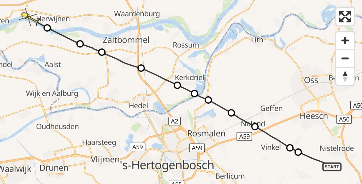 Routekaart van de vlucht: Lifeliner 3 naar Herwijnen