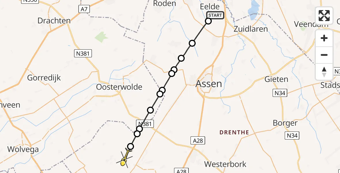 Routekaart van de vlucht: Lifeliner 4 naar Diever