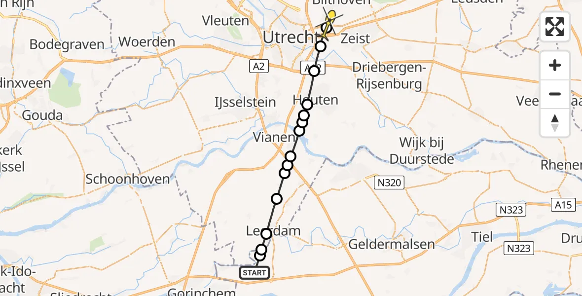 Routekaart van de vlucht: Lifeliner 3 naar De Bilt