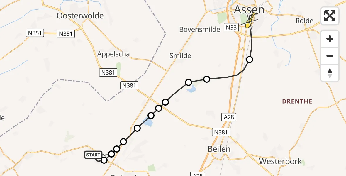 Routekaart van de vlucht: Lifeliner 4 naar Assen