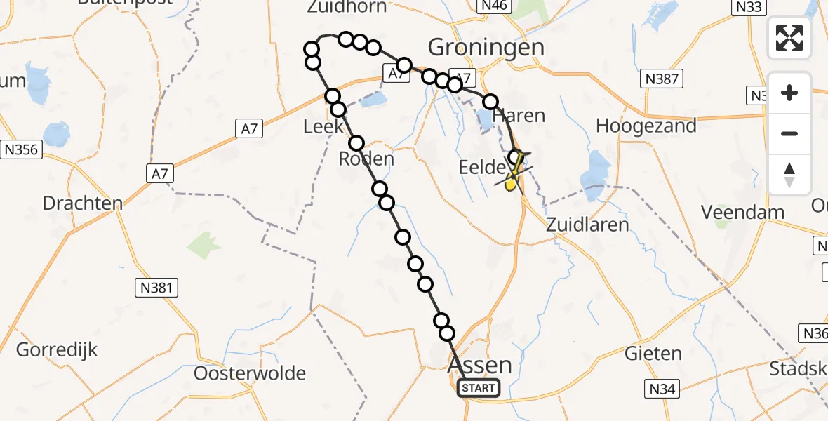 Routekaart van de vlucht: Lifeliner 4 naar Eelde