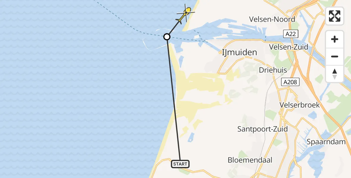 Routekaart van de vlucht: Politiehelikopter naar Velsen-Noord