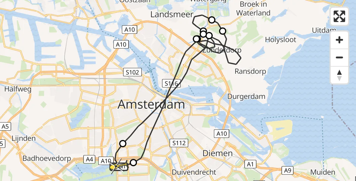 Routekaart van de vlucht: Lifeliner 1 naar VU Medisch Centrum Amsterdam