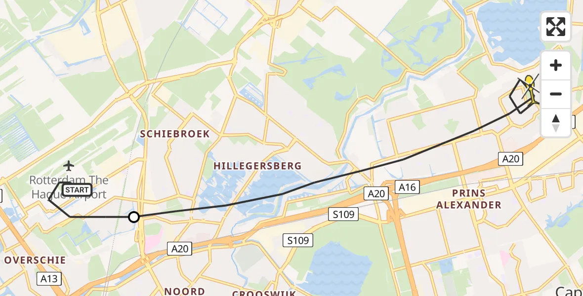 Routekaart van de vlucht: Lifeliner 2 naar Rotterdam