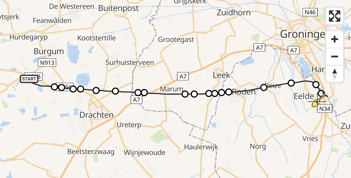 Routekaart van de vlucht: Lifeliner 4 naar Eelde