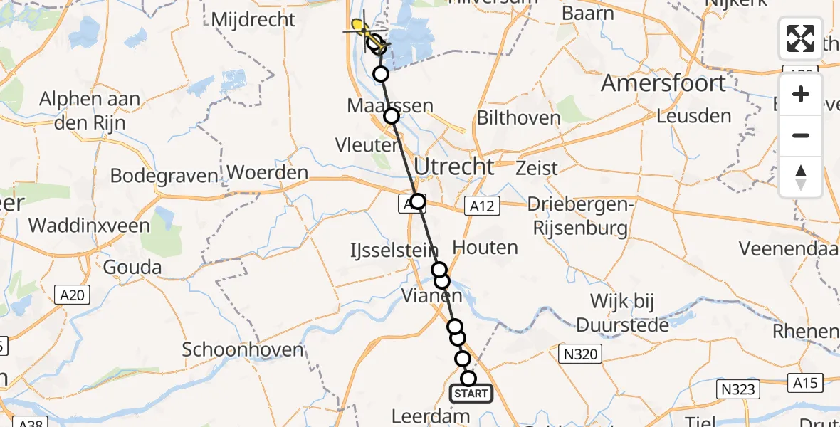 Routekaart van de vlucht: Politieheli naar Nieuwersluis