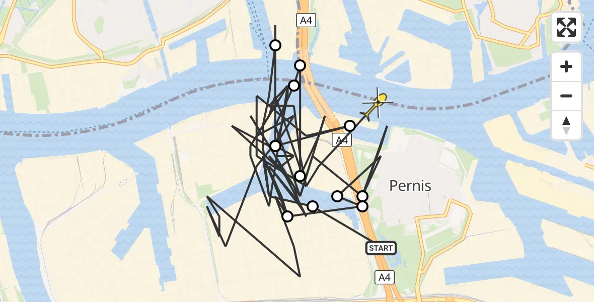Routekaart van de vlucht: Politiehelikopter naar Pernis