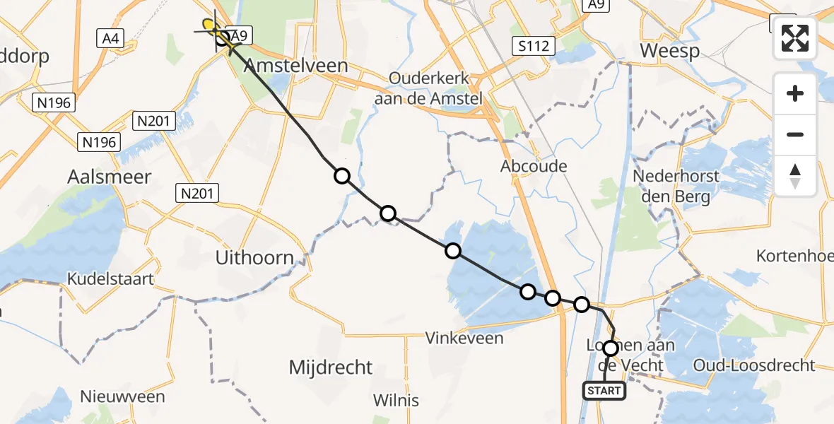 Routekaart van de vlucht: Politieheli naar Schiphol