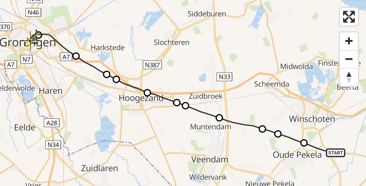 Routekaart van de vlucht: Lifeliner 4 naar Universitair Medisch Centrum Groningen