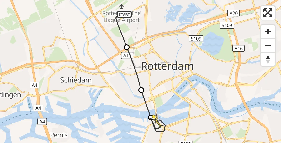 Routekaart van de vlucht: Lifeliner 2 naar Rotterdam