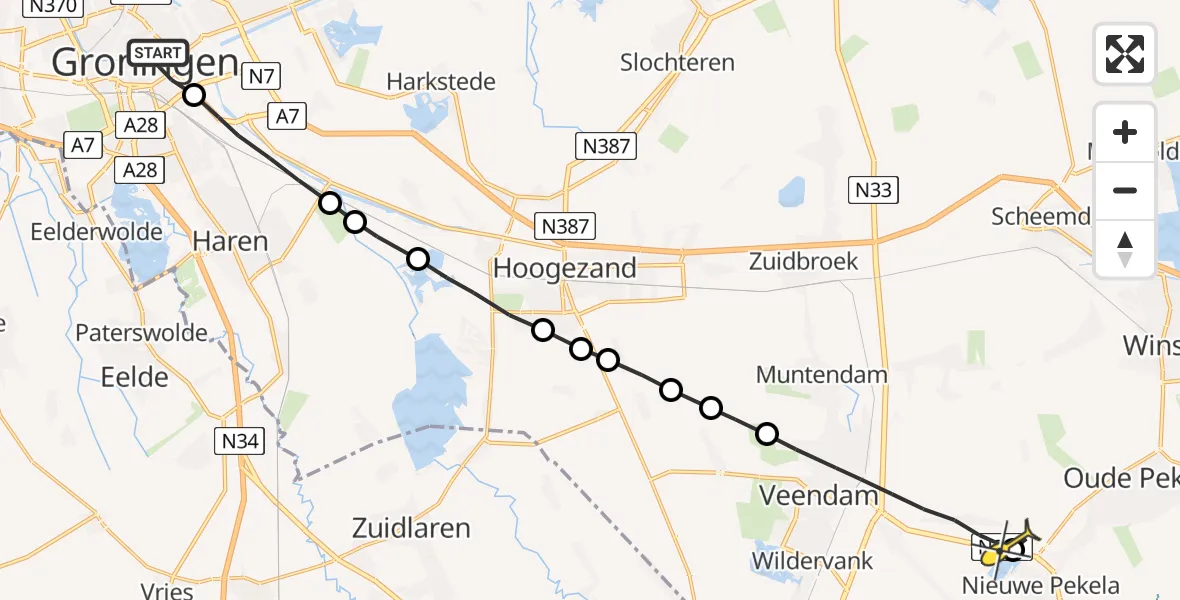 Routekaart van de vlucht: Lifeliner 4 naar Nieuwe Pekela