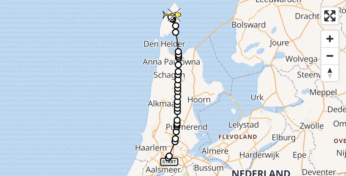 Routekaart van de vlucht: Politiehelikopter naar Texel International Airport
