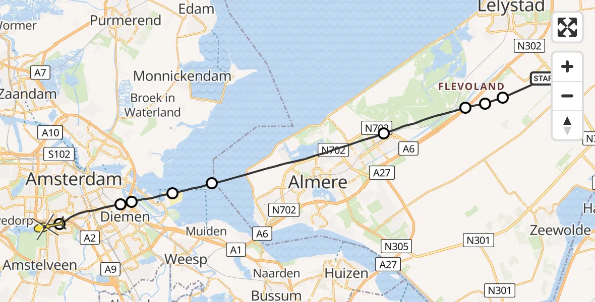 Routekaart van de vlucht: Lifeliner 1 naar VU Medisch Centrum Amsterdam