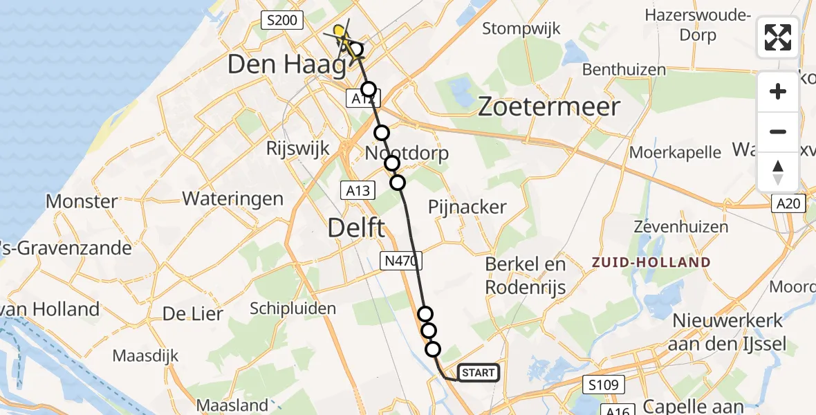 Routekaart van de vlucht: Lifeliner 2 naar Den Haag