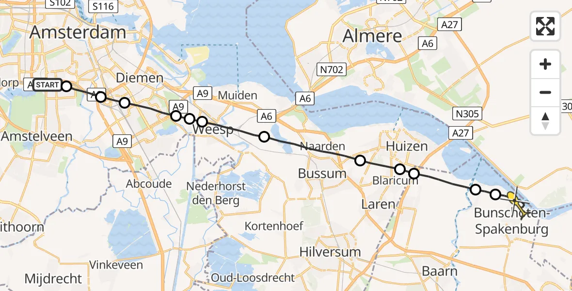 Routekaart van de vlucht: Lifeliner 1 naar Bunschoten-Spakenburg