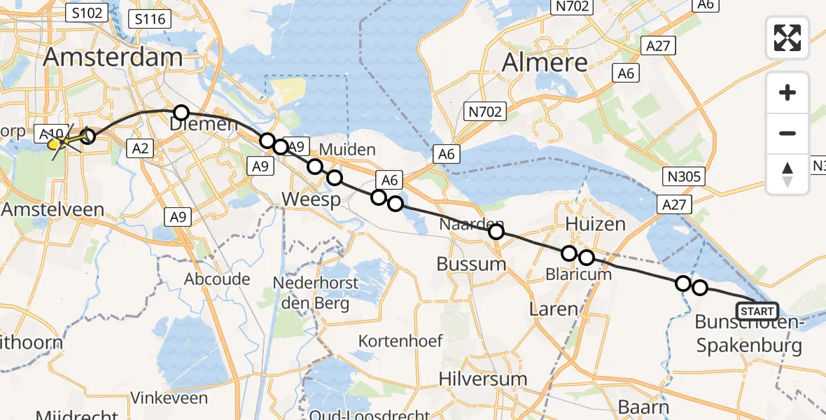 Routekaart van de vlucht: Lifeliner 1 naar VU Medisch Centrum Amsterdam