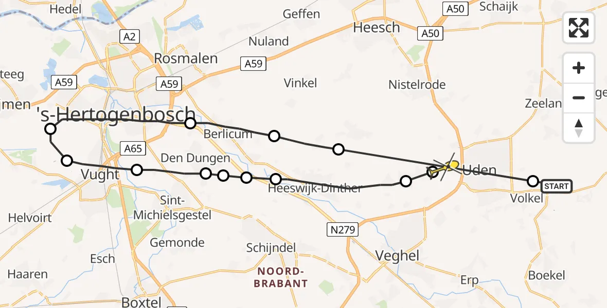 Routekaart van de vlucht: Lifeliner 3 naar Uden