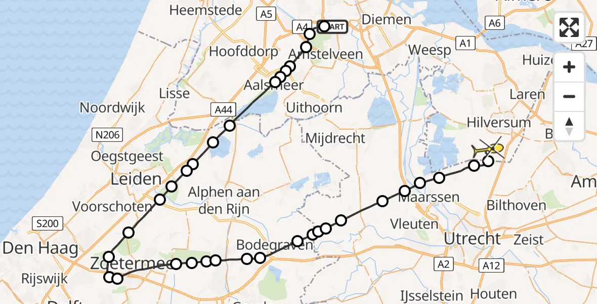 Routekaart van de vlucht: Lifeliner 1 naar Vliegveld Hilversum