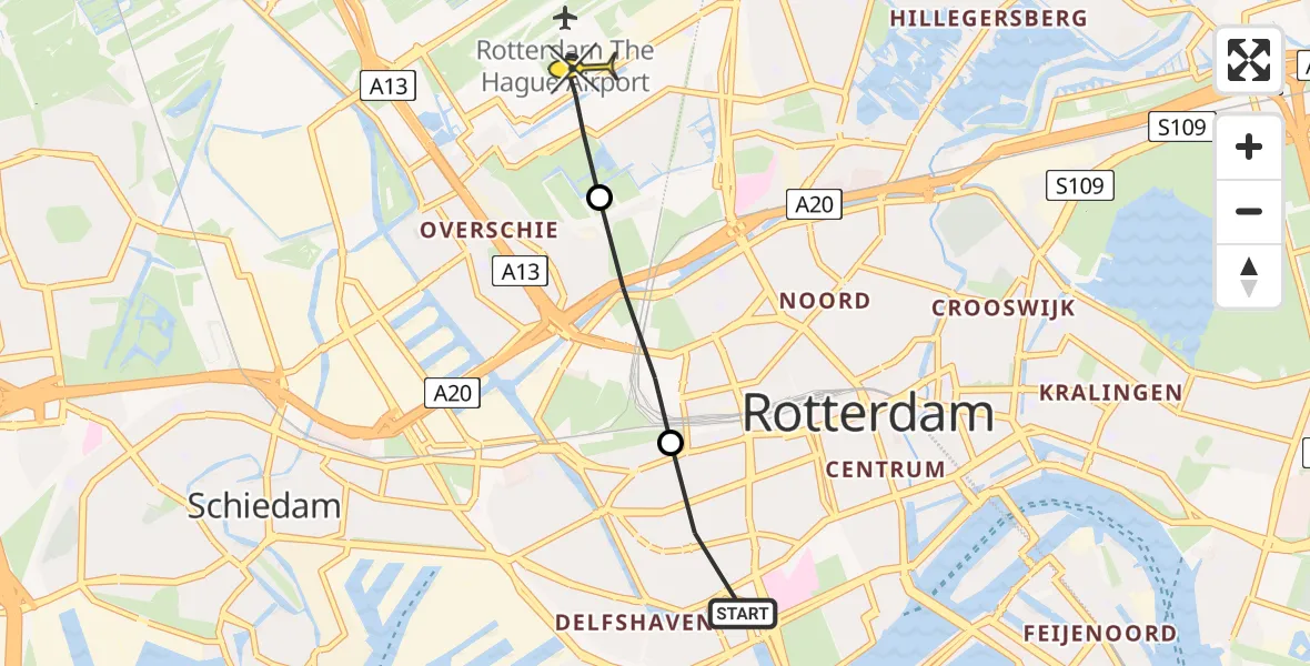 Routekaart van de vlucht: Lifeliner 2 naar Rotterdam The Hague Airport