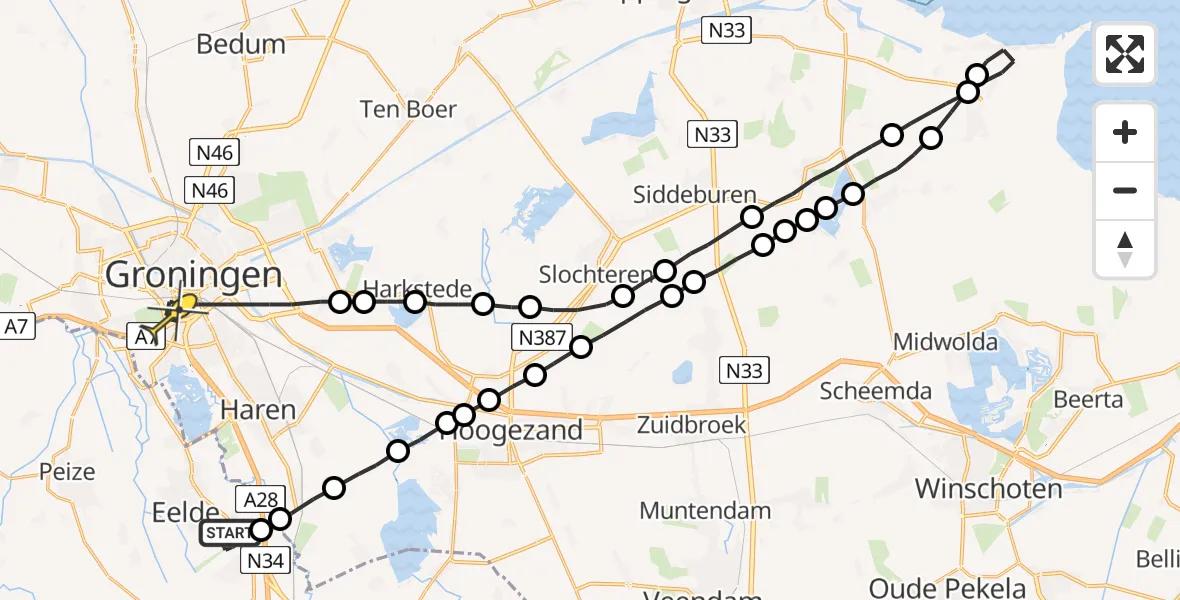 Routekaart van de vlucht: Lifeliner 4 naar Groningen