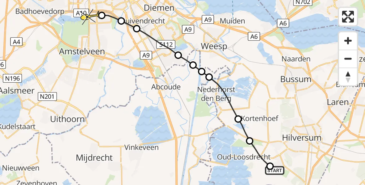 Routekaart van de vlucht: Lifeliner 1 naar VU Medisch Centrum Amsterdam