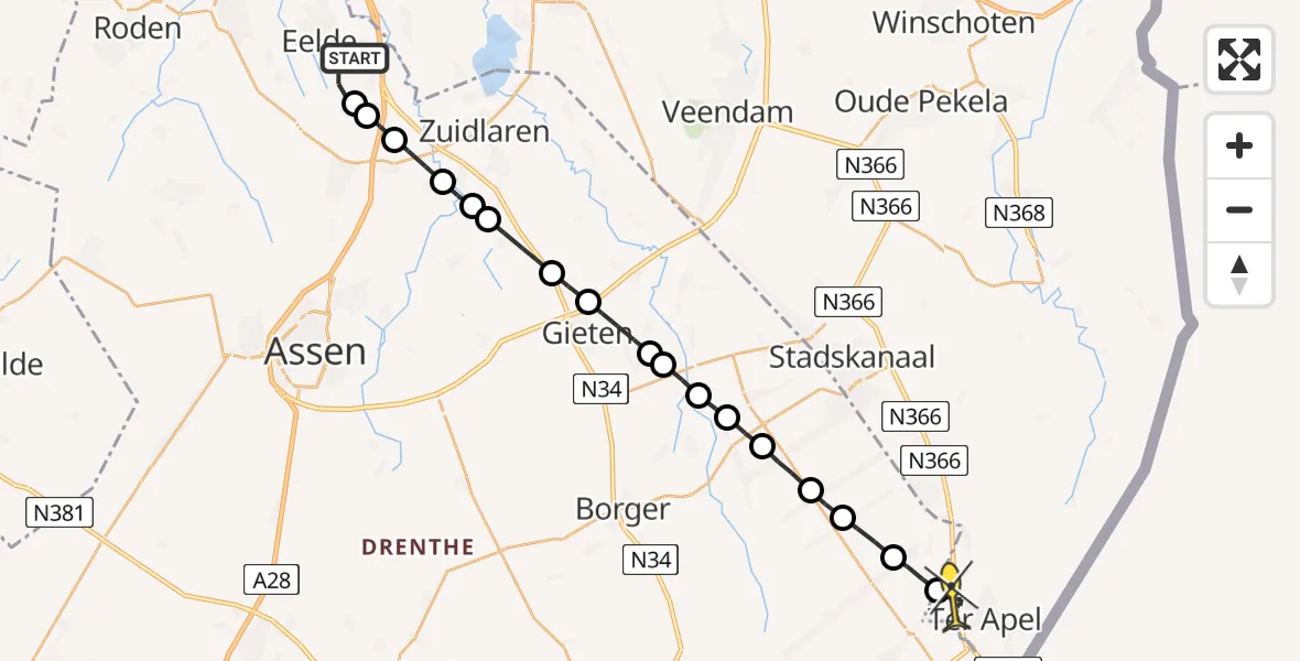 Routekaart van de vlucht: Lifeliner 4 naar Ter Apel