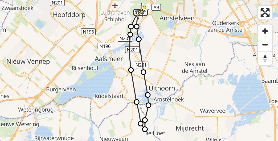 Routekaart van de vlucht: Politieheli naar Schiphol