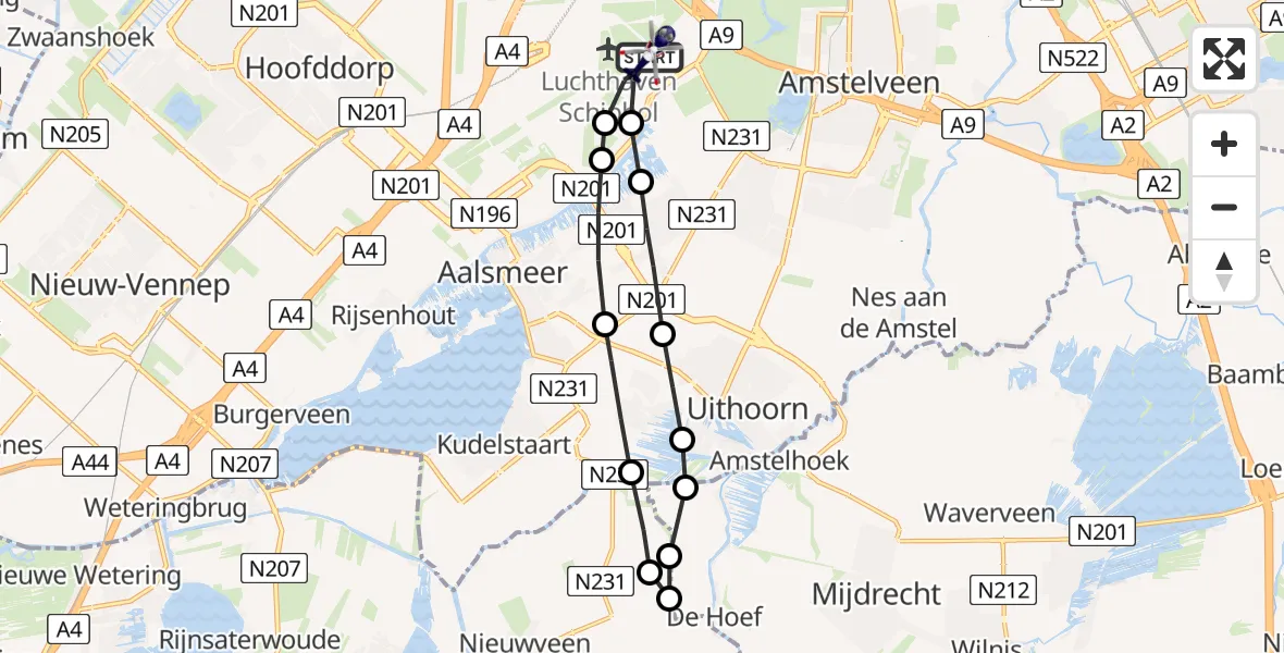 Vluchtroute Politiehelikopter van Schiphol naar Schiphol