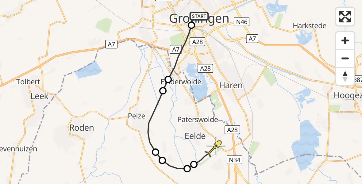 Routekaart van de vlucht: Lifeliner 4 naar Groningen Airport Eelde