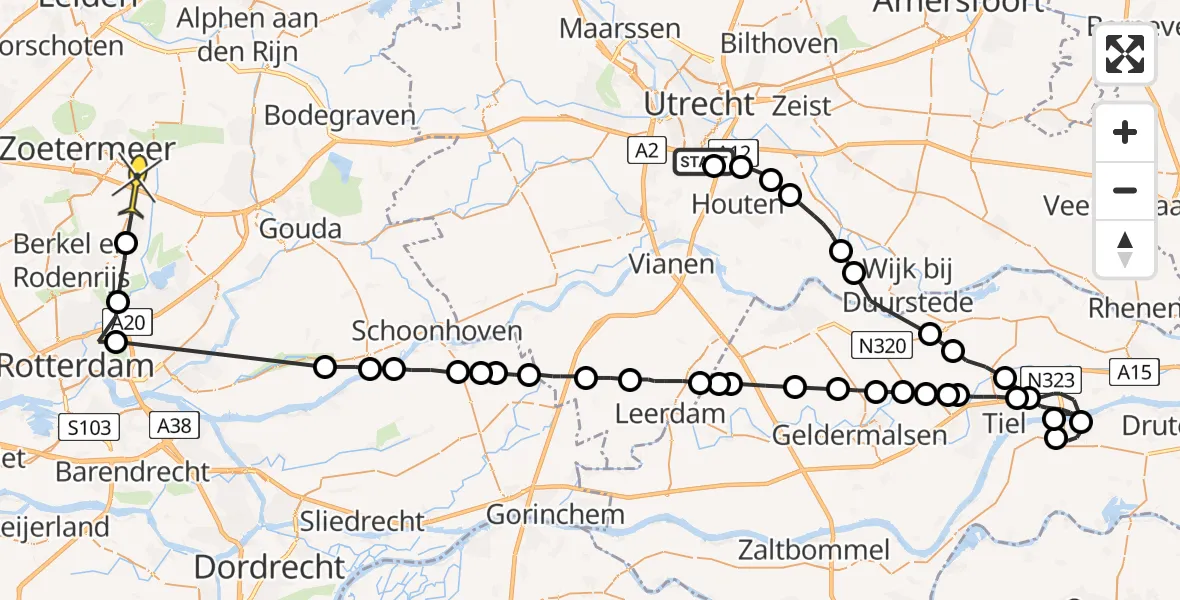 Routekaart van de vlucht: Politieheli naar Bleiswijk