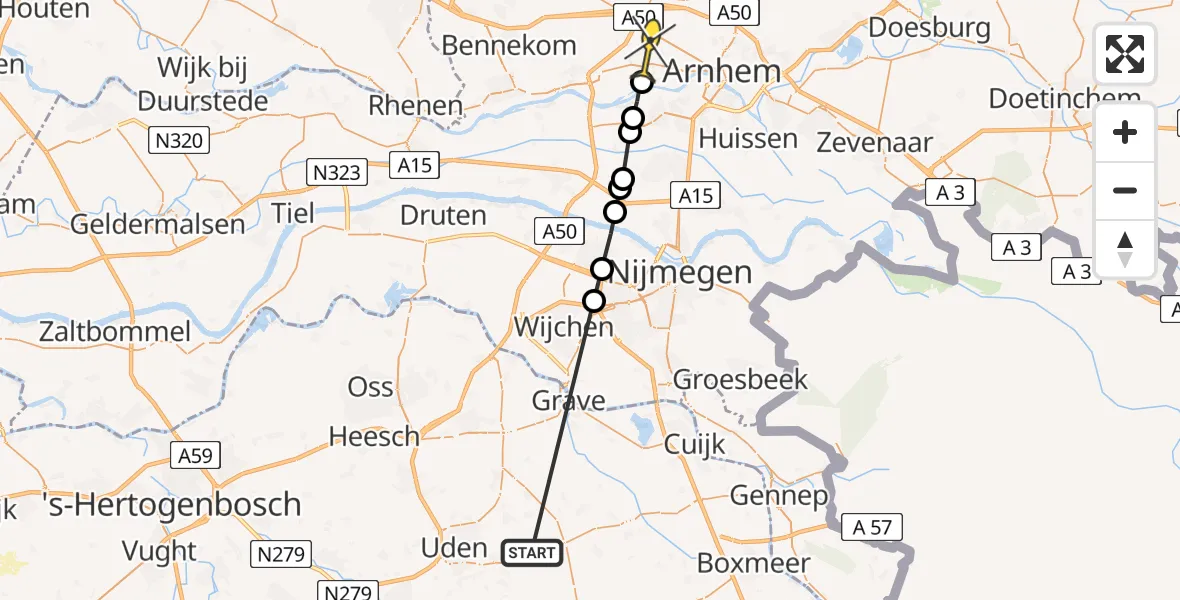 Routekaart van de vlucht: Lifeliner 3 naar Oosterbeek