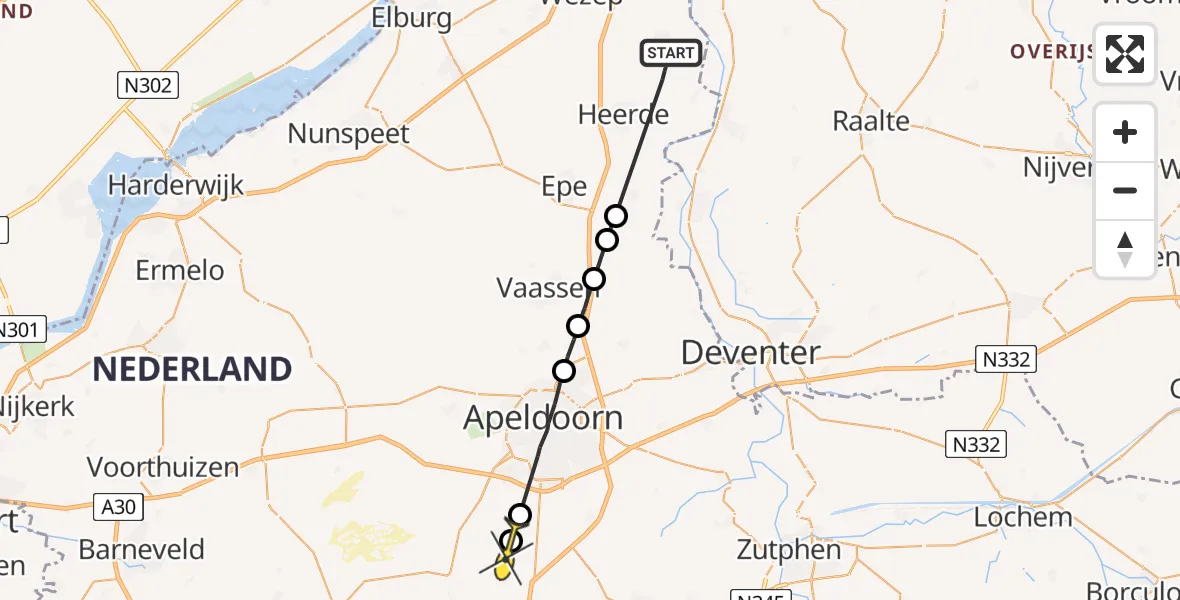 Routekaart van de vlucht: Lifeliner 3 naar Hoenderloo