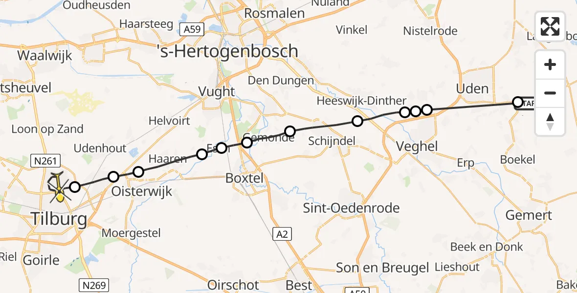 Routekaart van de vlucht: Lifeliner 3 naar Tilburg