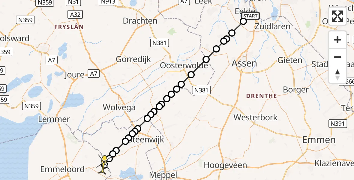 Routekaart van de vlucht: Lifeliner 4 naar Marknesse